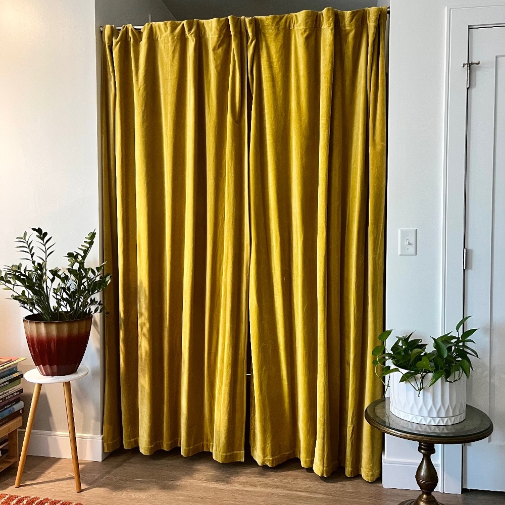 Urban Outfitters Cotton Velvet Curtain Window Panel w/ Tie / Set of 2 / 52”x84”